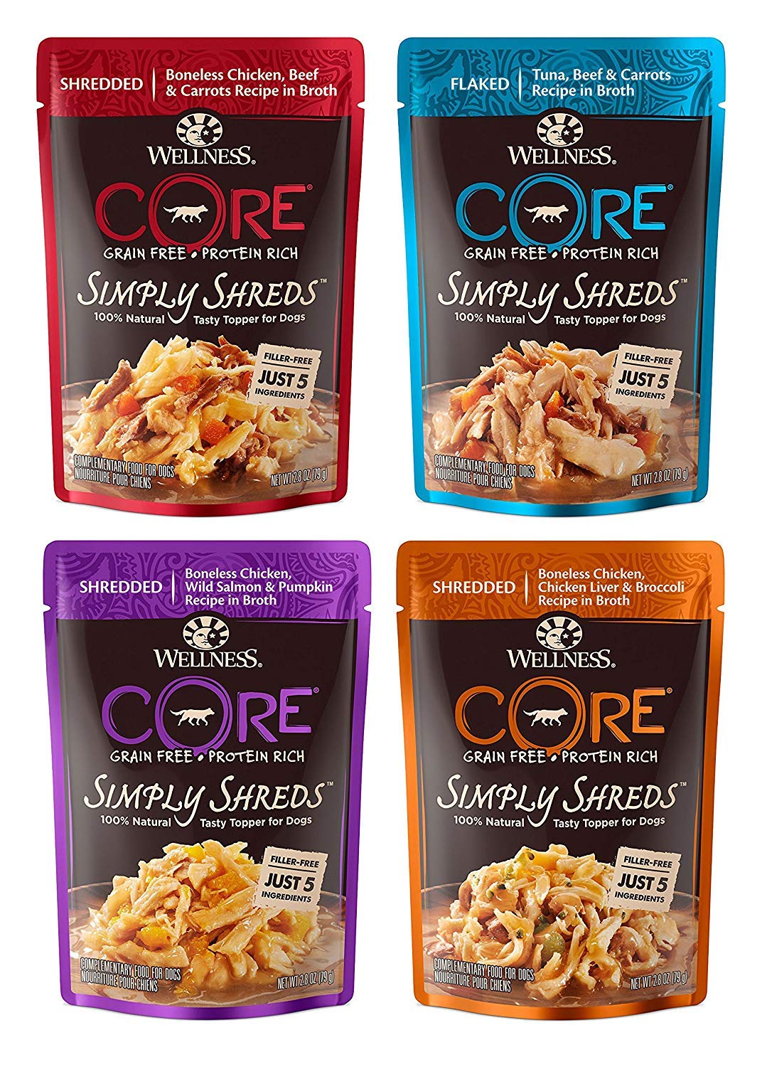 Wellness Core Simply Shreds : poulet et boeuf dans bouillon, topper nutritif pour repas variés