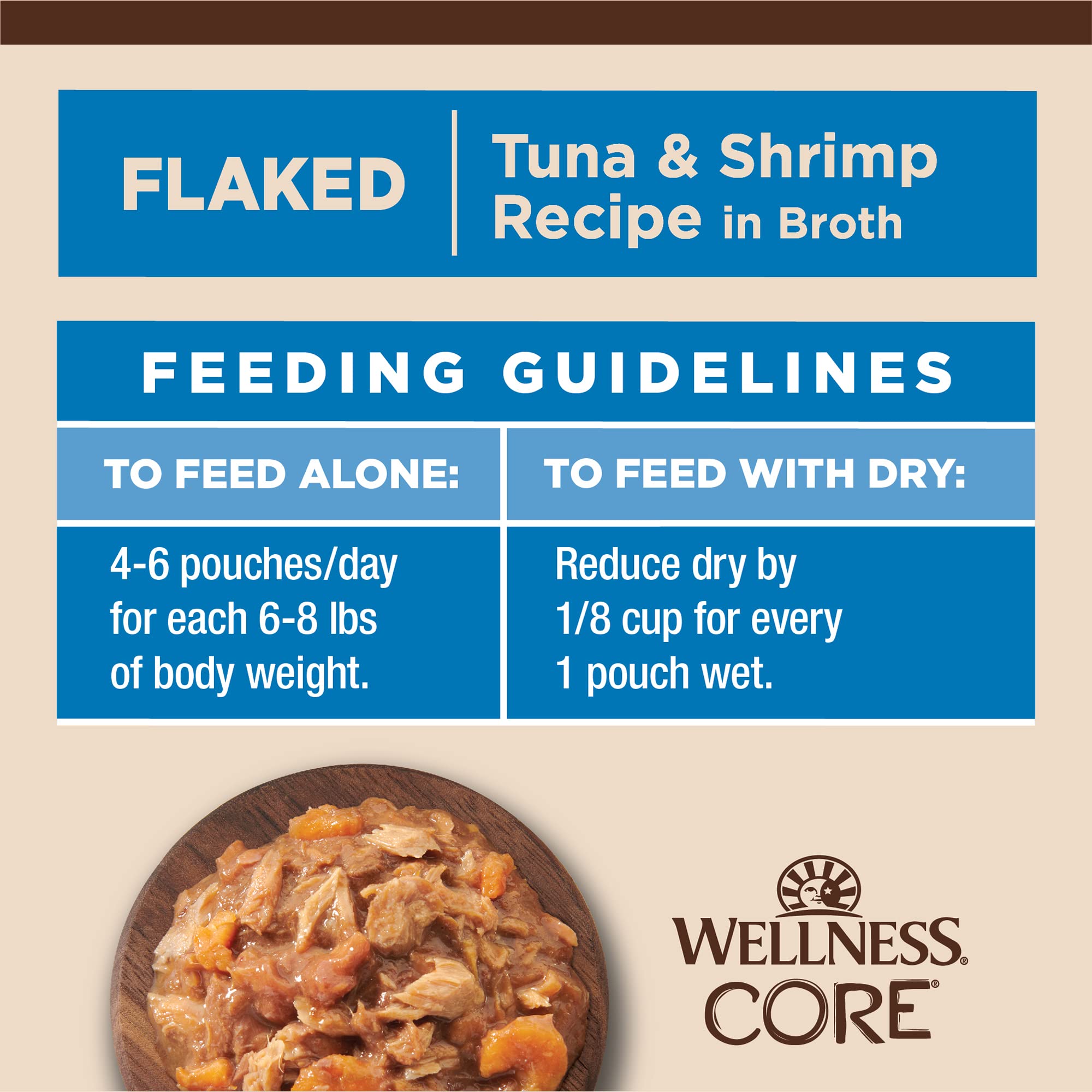 Wellness CORE Tiny Tasters: recette thon et crevettes, saveur naturelle et appétence.