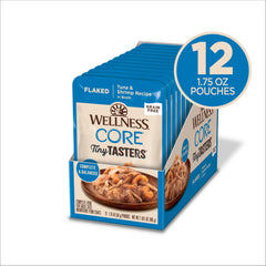 Wellness CORE Tiny Tasters: choix pratique en sachets pour repas rapide et savoureux.