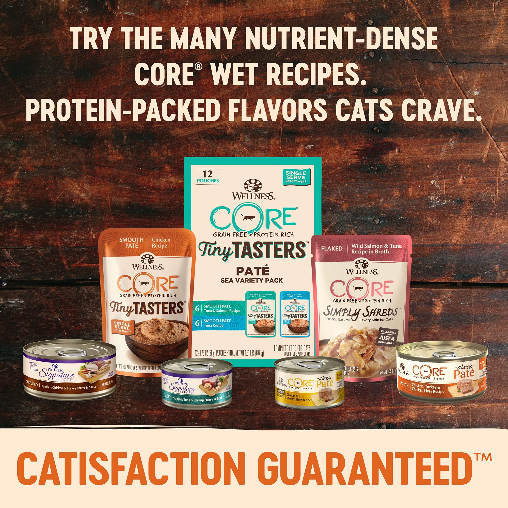 Wellness CORE Tiny Tasters, sachet individuel pratique pour des repas propres et rapides.