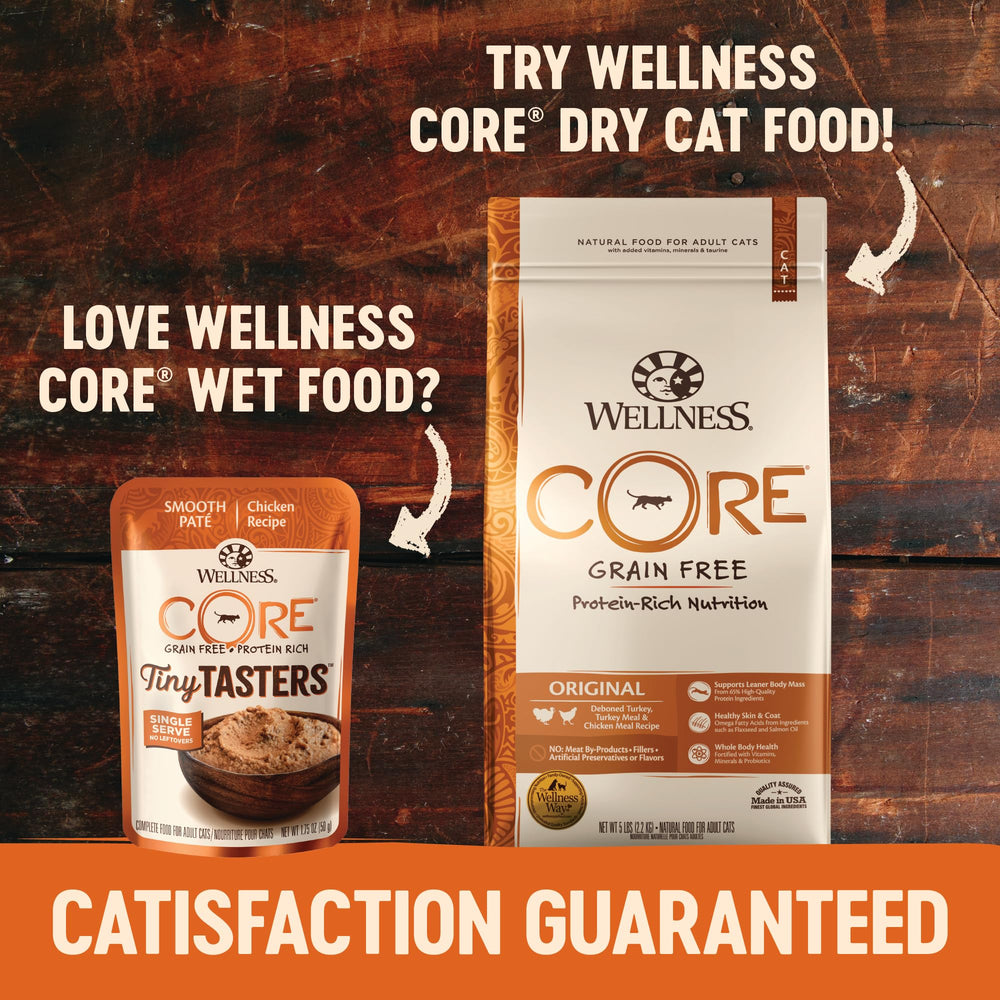 Wellness CORE Tiny Tasters sachet thon-saumon pâté, texture soyeuse et agréable.