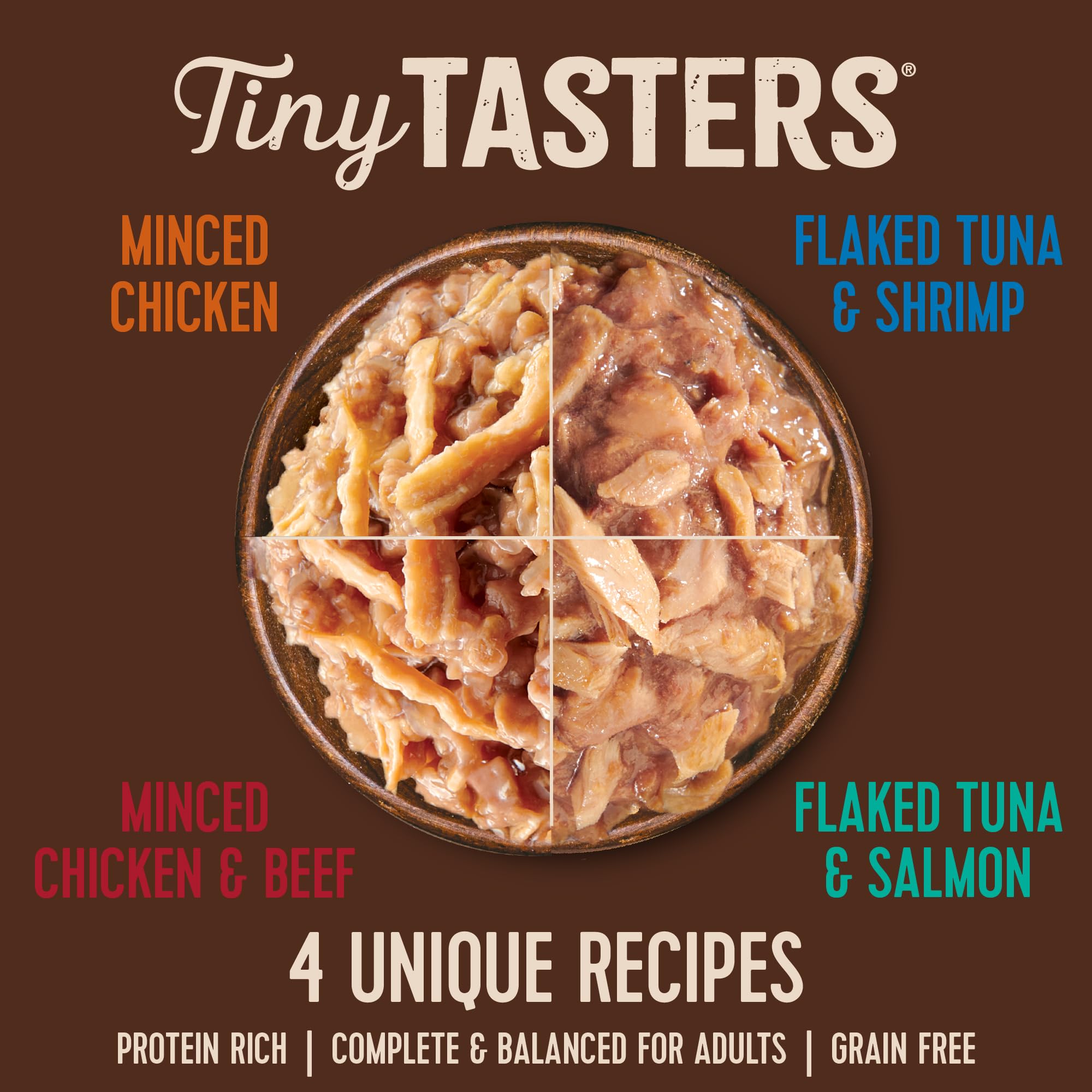 Wellness CORE Tiny Tasters, thon crevettes en flocons, texture appétissante