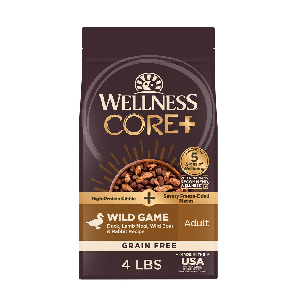 Wellness CorePlus croquettes adultes sans grain, énergie soutenue et satiété.