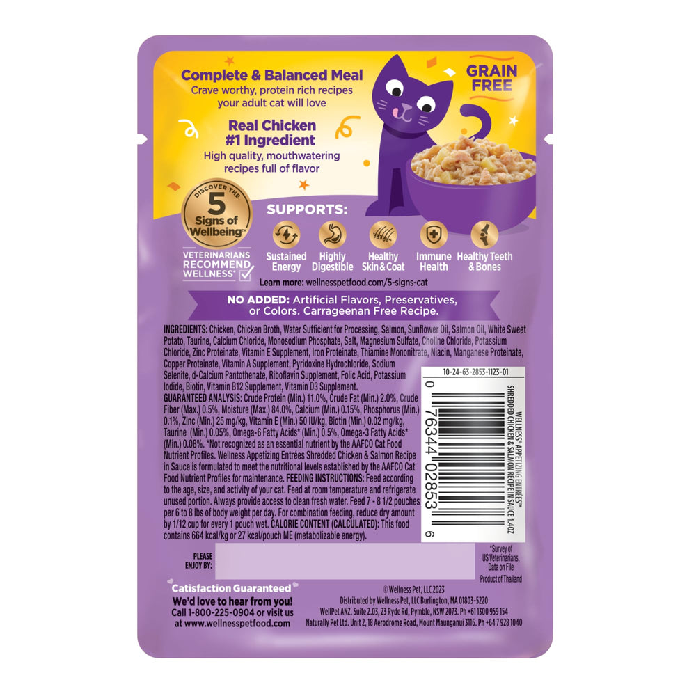 Chat heureux près d'un sachet Wellness Appetizing Entrées
