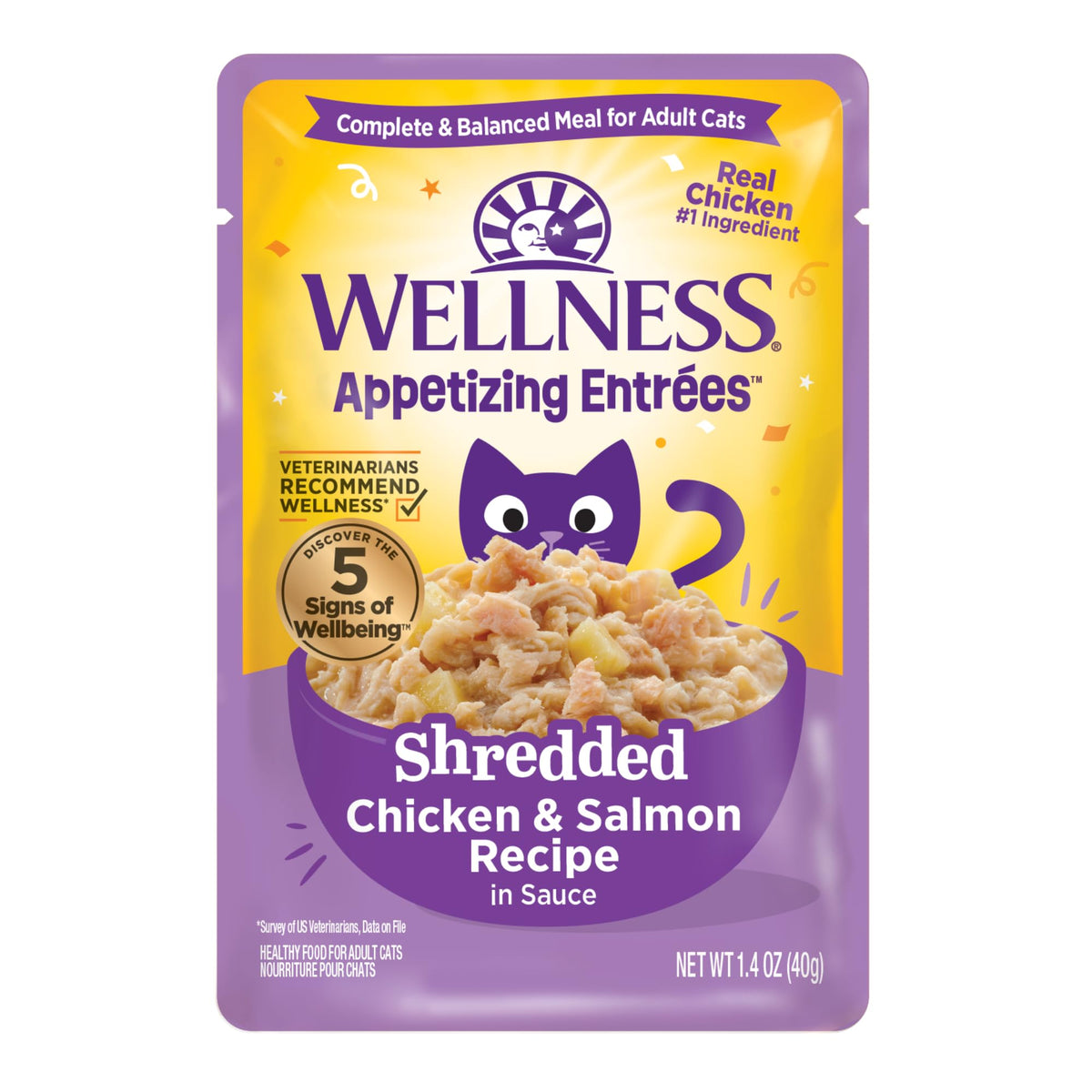 Wellness Entrées appétissantes : sachet poulet-saumon émiettés avec bouillon hydratant