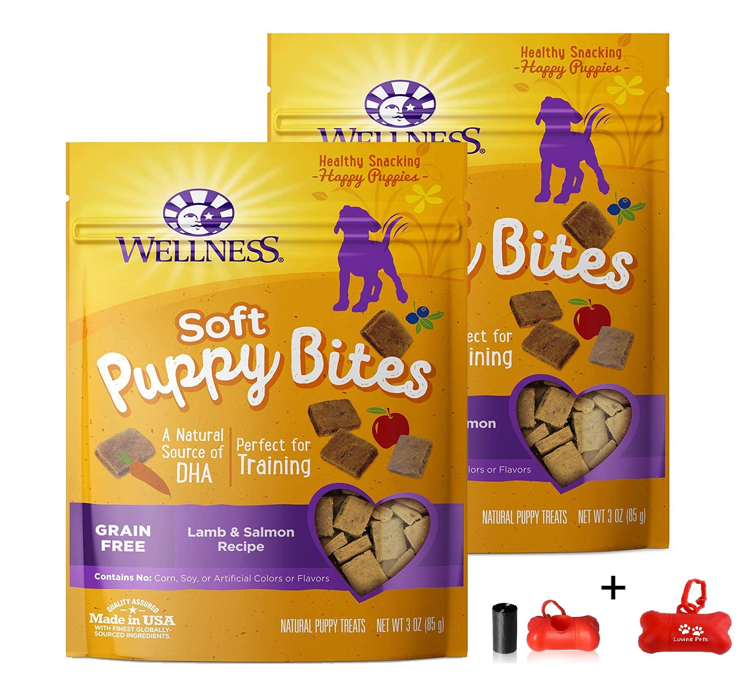 Wellness friandises pour chiots moelleuses agneau et saumon, récompenser l'entraînement.