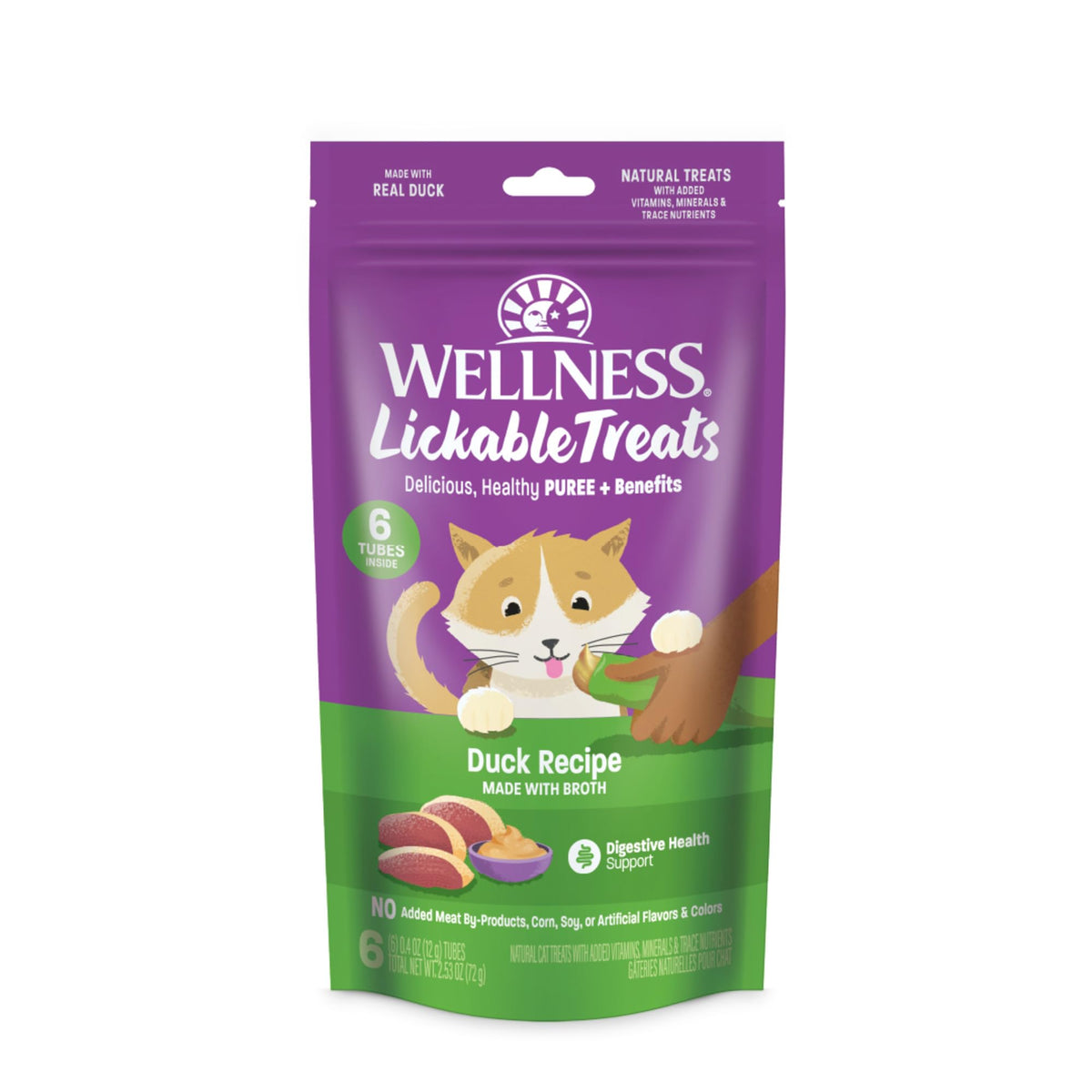 Bien-être Wellness: gourmandises à lécher emballage, collation pratique pour chats adultes.