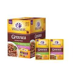 Wellness gravies poulet-dinde en sauce savoureuse, repas humide équilibré pour chat adulte.