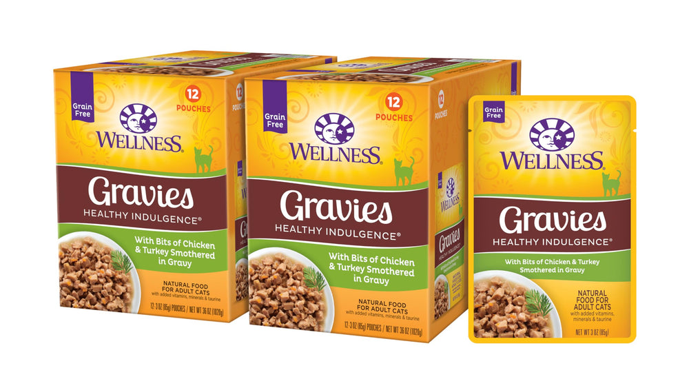 Wellness Healthy Indulgence sachet poulet-dinde-gravy avec appétit et hydratation.