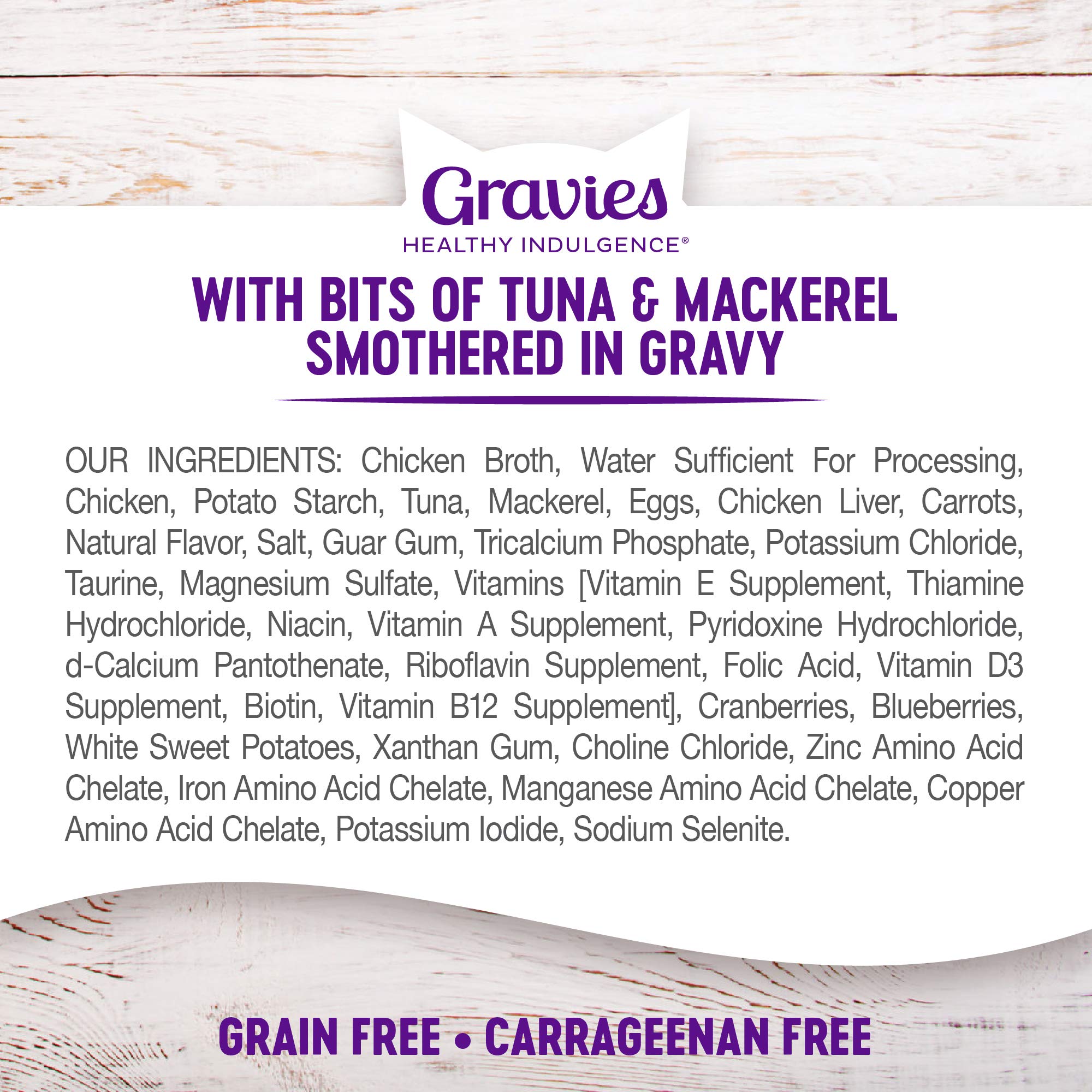 Emballage avec 24 sachets Wellness Gravies pour chats.