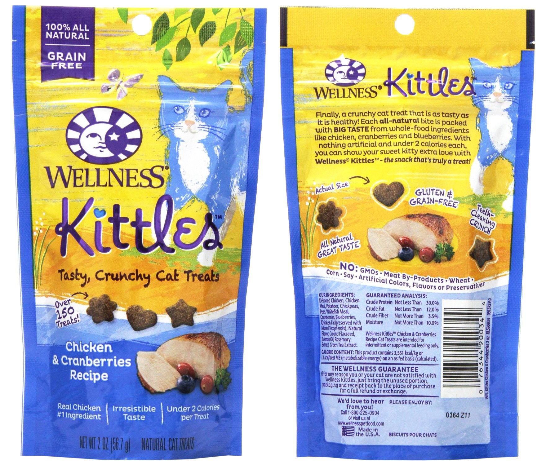 Croquettes Wellness Kittles saumon et canneberges, texture croquante pour entretien dentaire potentiel.