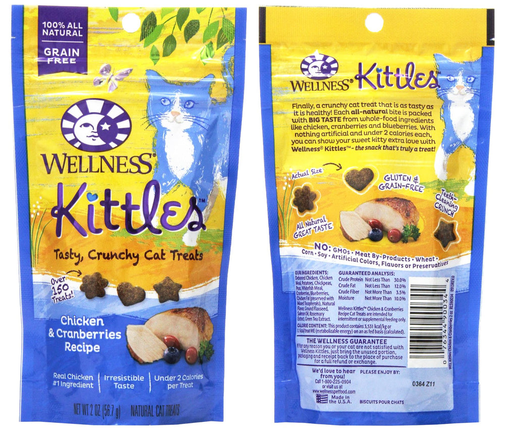 Croquettes Wellness Kittles saumon et canneberges, texture croquante pour entretien dentaire potentiel.