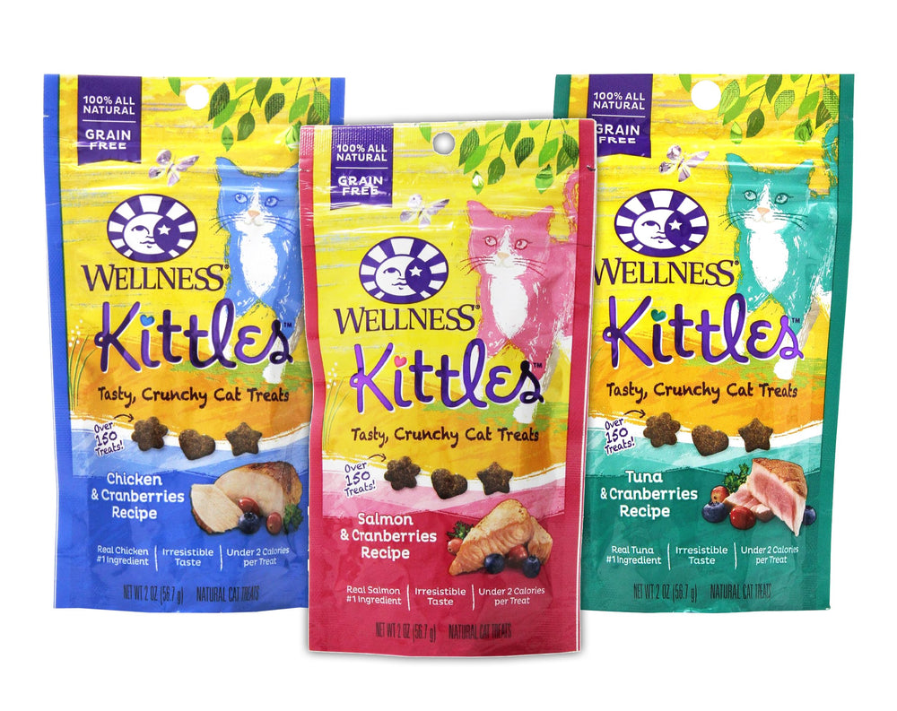 Pochette Wellness Kittles chat poulet et canneberges, récompense délicieuse et naturelle.
