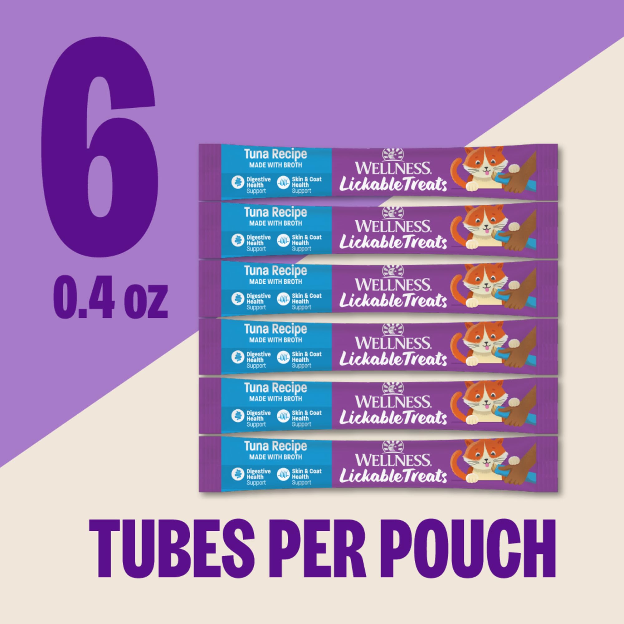 Wellness Lickable Treats tube ouvert, portion pratique pour récompenser