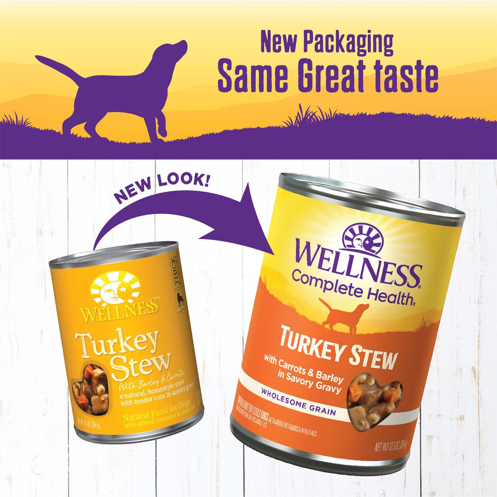Wellness: morceaux dinde et légumes pour chien, texture rassasiante en gravy.