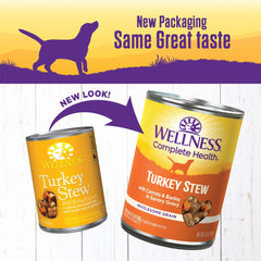 Wellness: morceaux dinde et légumes pour chien, texture rassasiante en gravy.