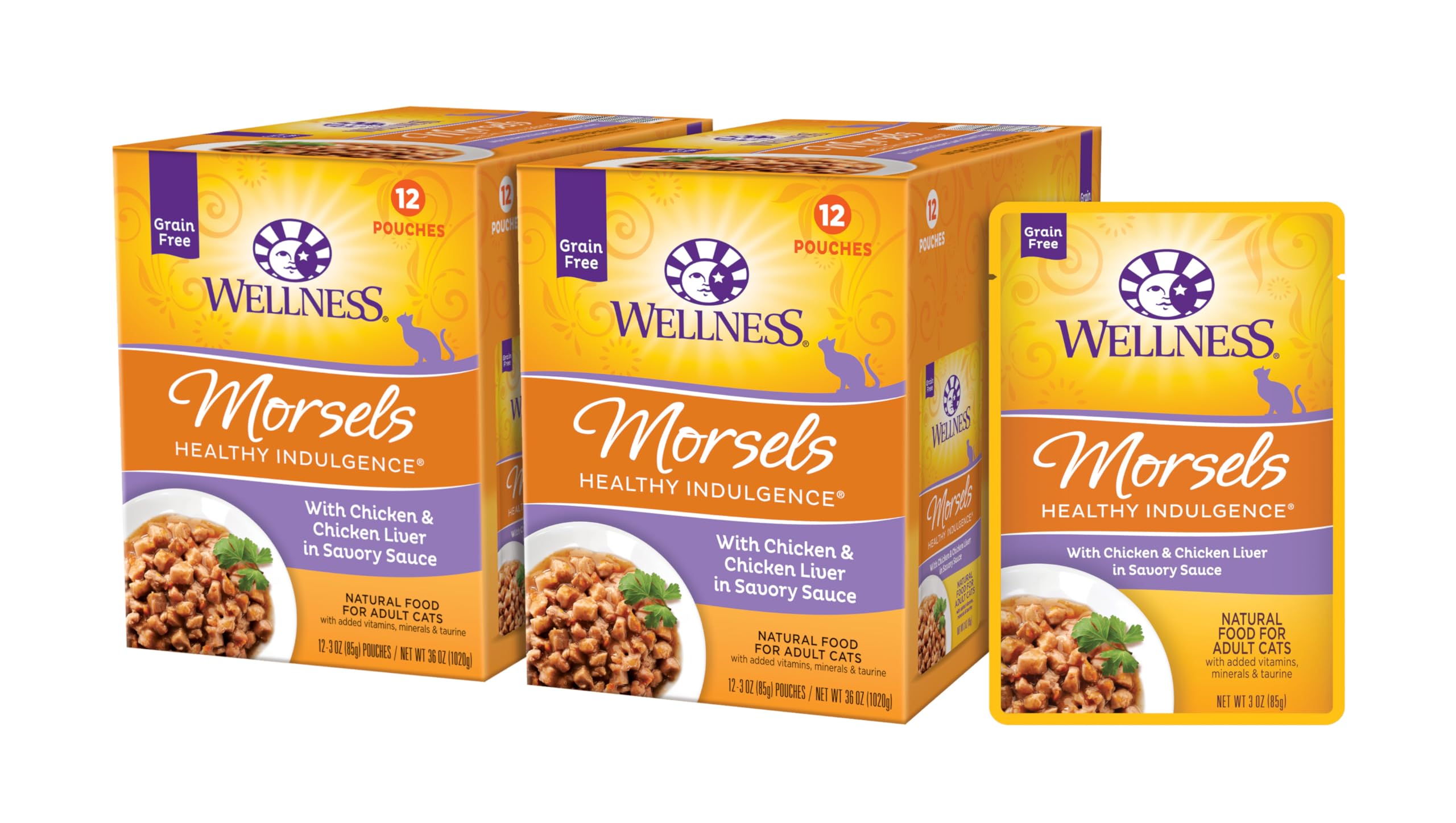 Wellness Morsels au poulet, sachet pratique et repas complet pour chat adulte.