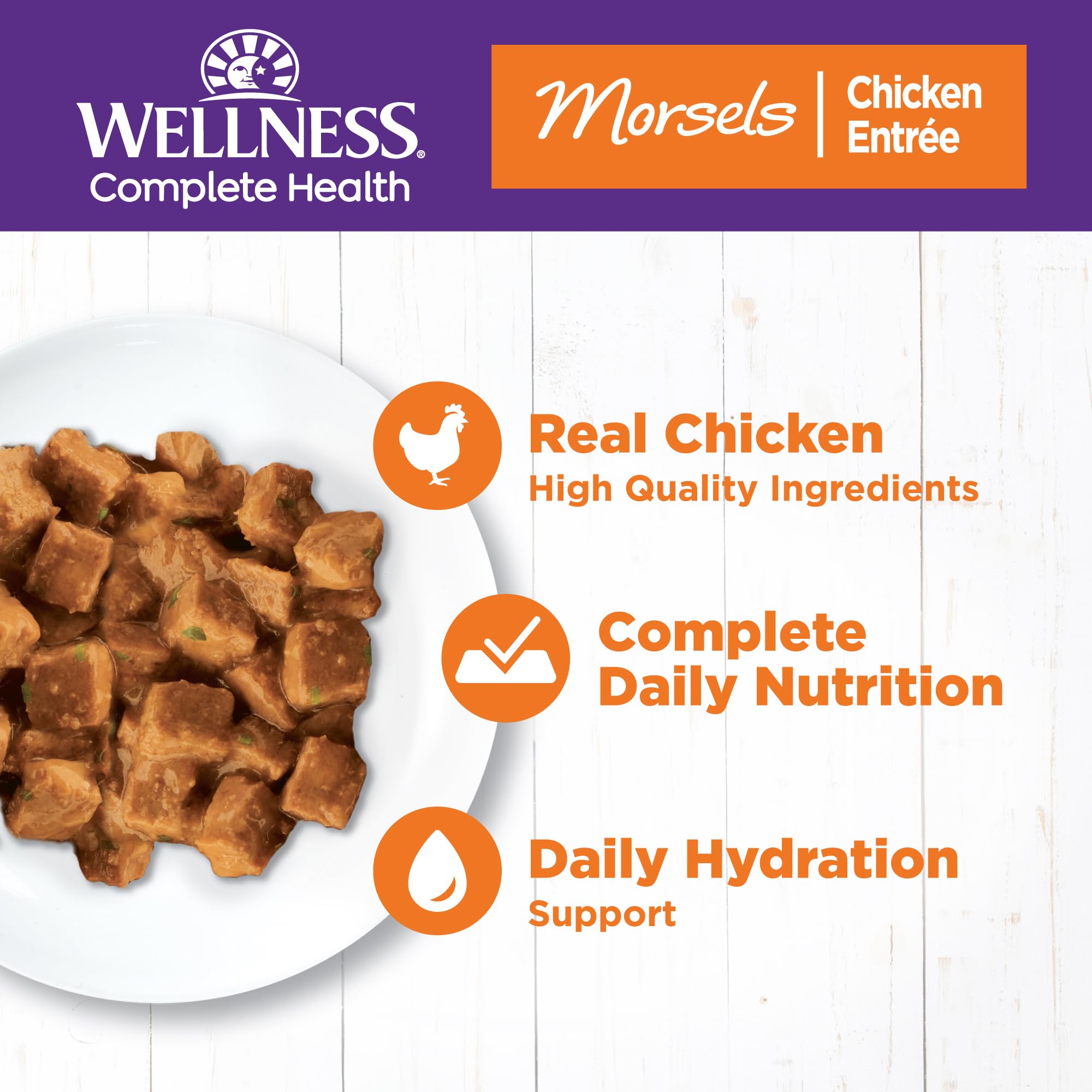 Wellness Morsels Chat: morceaux protéinés de poulet dans sauce légère pour assouplir le palais.