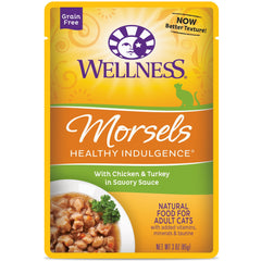 Wellness Nourriture Chat: morceaux poulet-dinde dans une sauce savoureuse pour éveiller l'appétit.