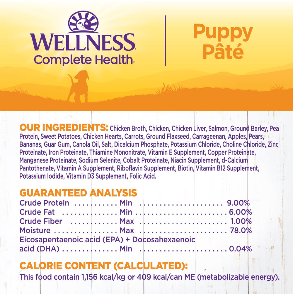 Wellness Complete Health chiot, oméga-3, peau et pelage sains.