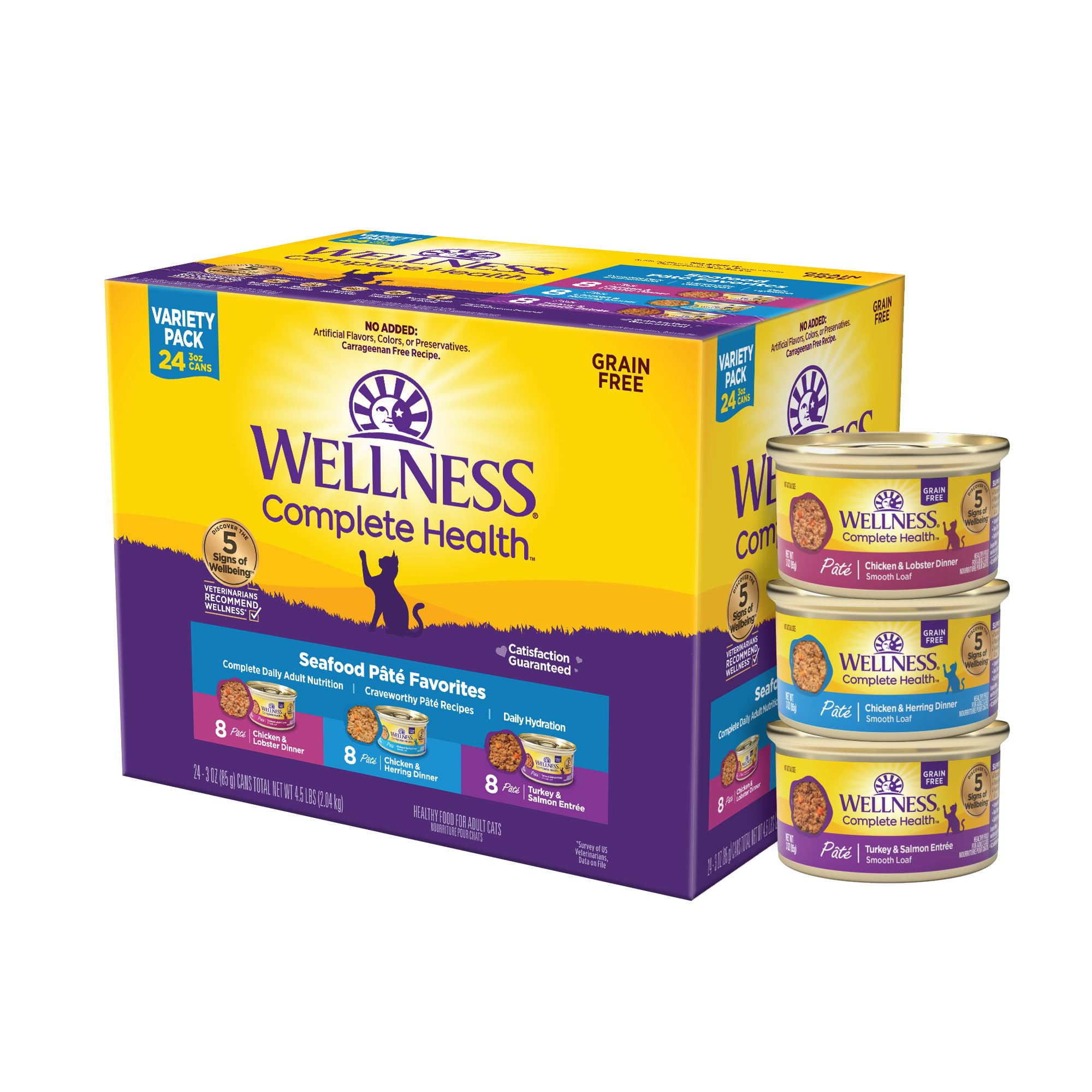 Wellness Pâté chat adulte saumon cranberry, texture onctueuse et hydratation quotidienne.