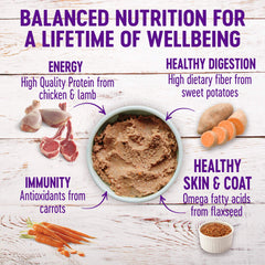 Texture pâté lisse Wellness, appétissante et facile à manger pour chiens adultes.