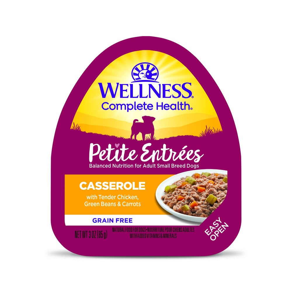 Wellness Petite Entrées Casserole : poulet tendre et haricots verts, protéines de qualité.