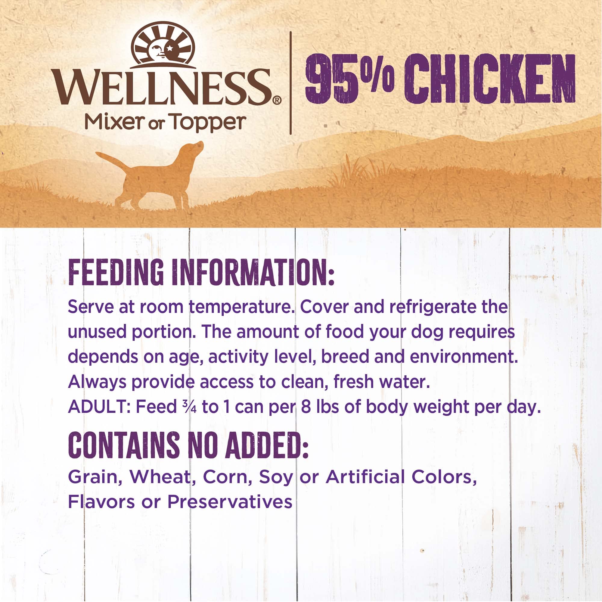 Étiquette Wellness indiquant ingrédients naturels et non-GMO pour le quotidien.
