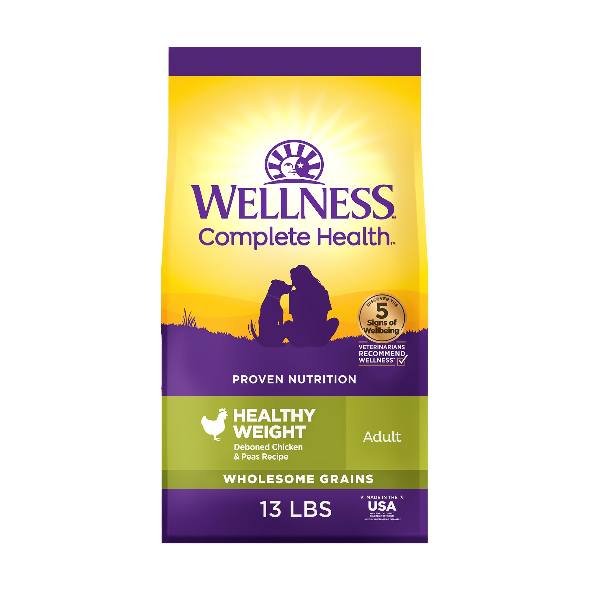 Wellness Complete Health sac croquettes poulet et pois pour chien, alimentation équilibrée.