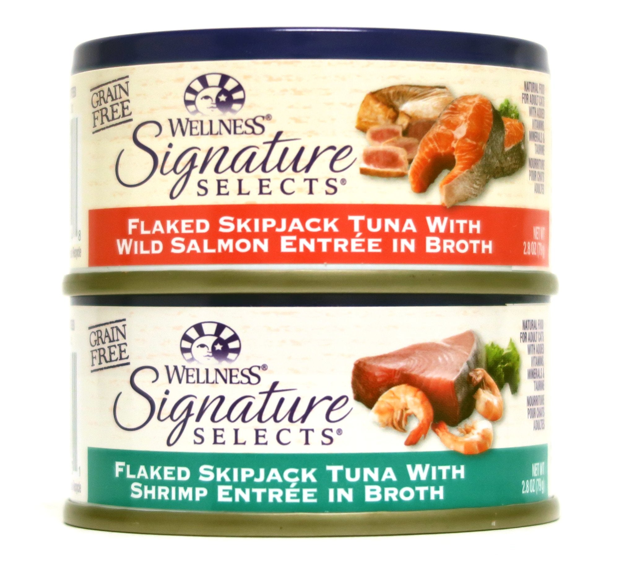 Wellness Signature Selects : pack variété saumon et crevettes, repas prêt à servir sans céréales.