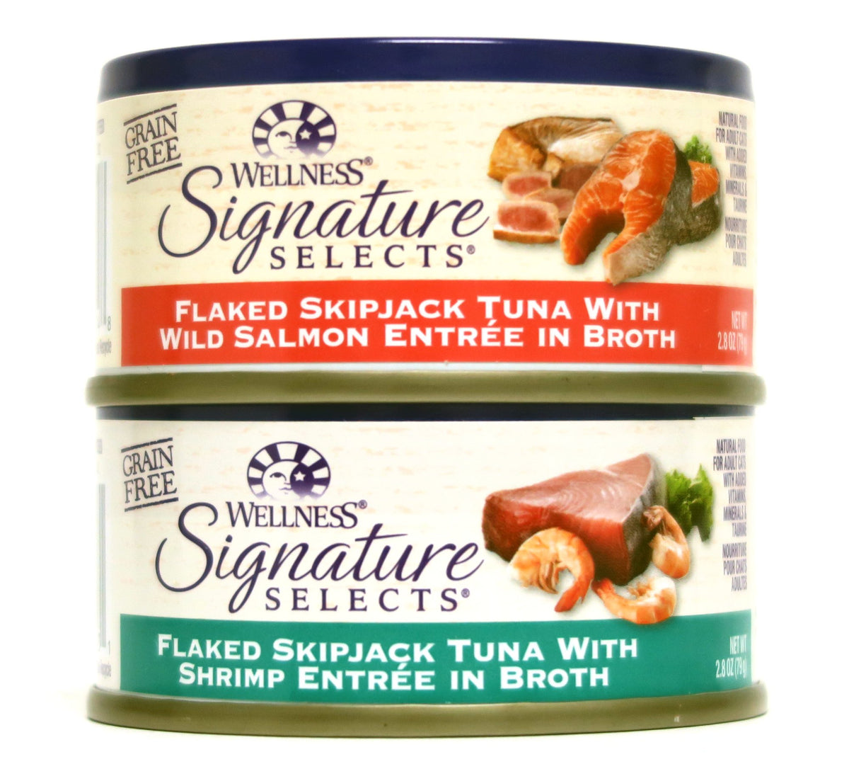Wellness Signature Selects : pack variété saumon et crevettes, repas prêt à servir sans céréales.