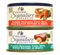 Wellness Signature Selects : pack variété saumon et crevettes, repas prêt à servir sans céréales.