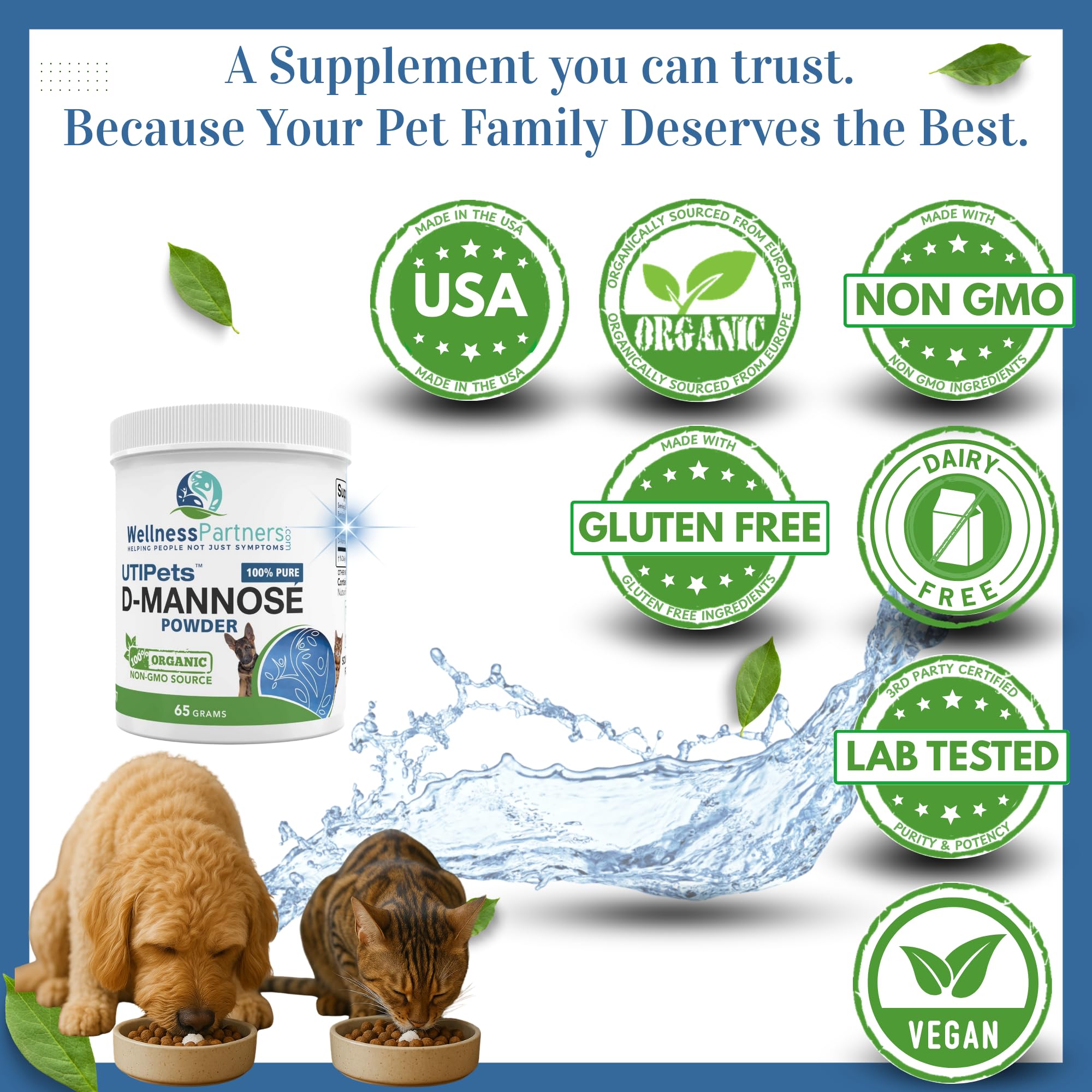 WellnessPartners UTI Pets D-Mannose, qualité européenne et pureté garantie