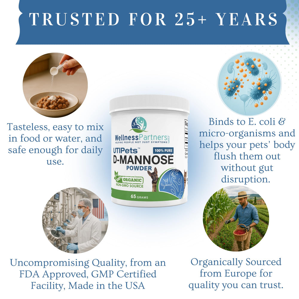 WellnessPartners UTI Pets D-Mannose, texture fine qui se dissout facilement