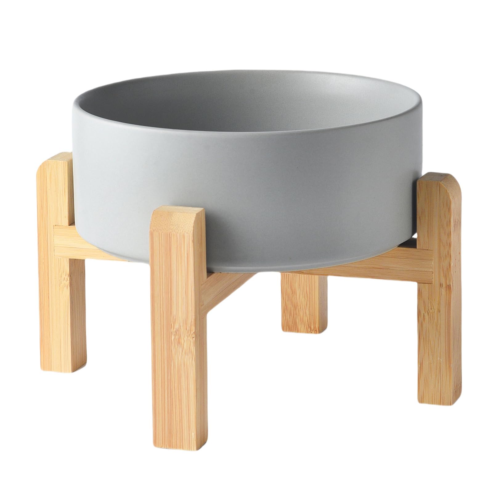 Welloyed bol chien ceramique sur socle haut bambou gris 8pouces, confort et posture améliorée.