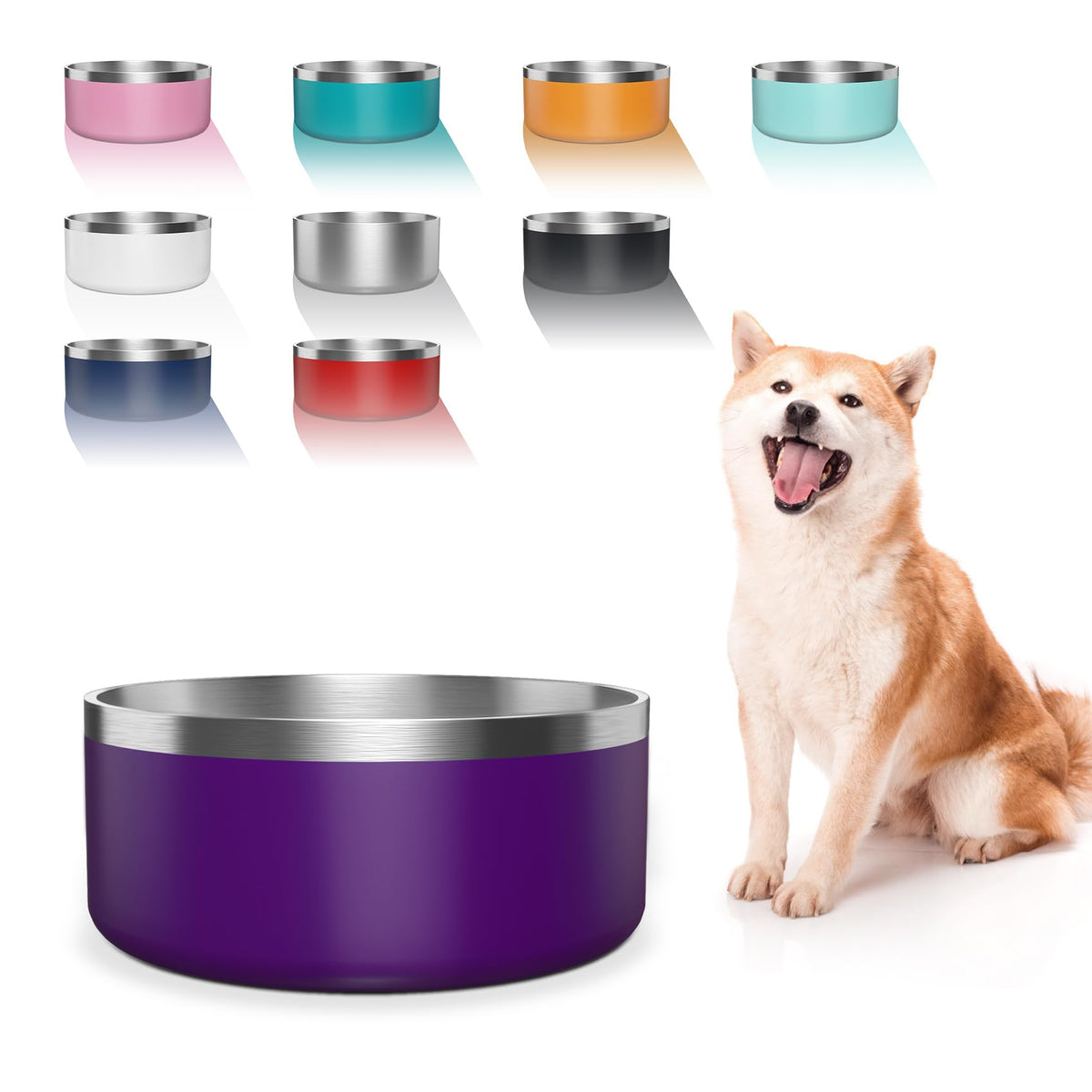 Bol Wenbokmin en inox 64oz avec base anti-glisse pour nourriture et eau stable.