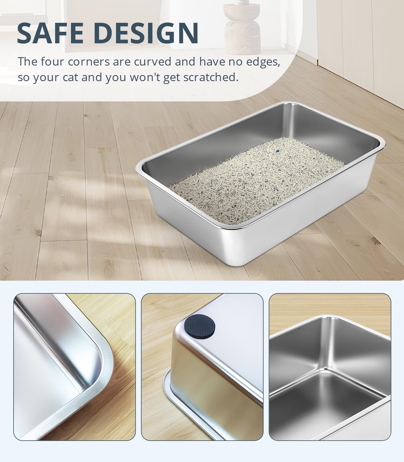 WENBOKMIN litière inox nettoyage facile grâce à une surface simple à essuyer.