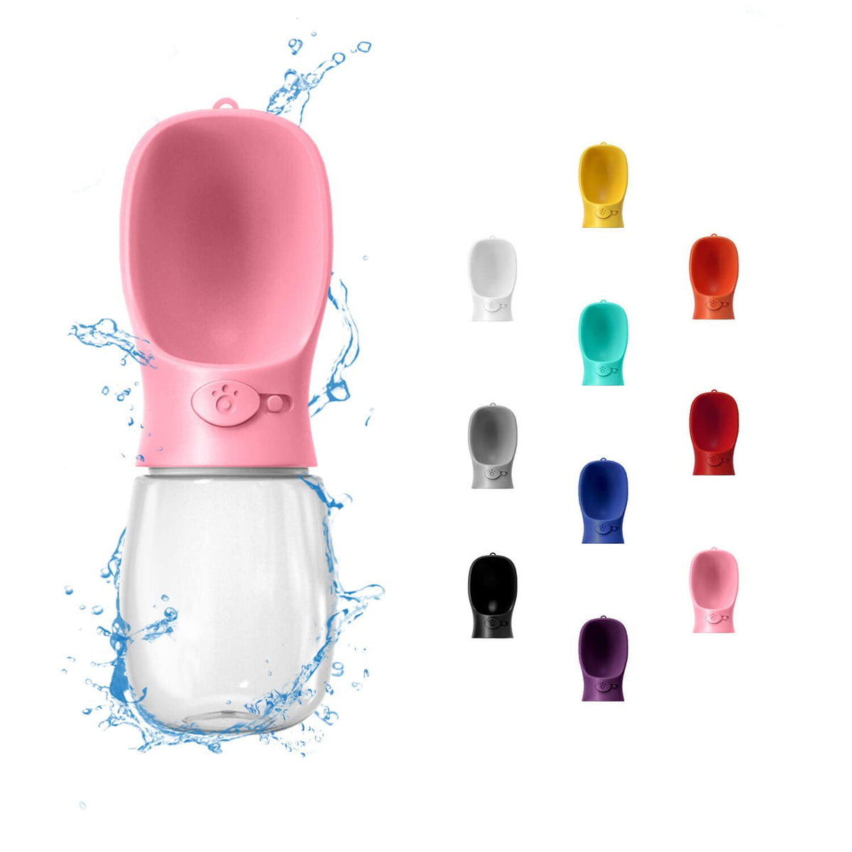 Gourde WePet 350 ml rose pour chien, compacte et pratique pour les promenades.