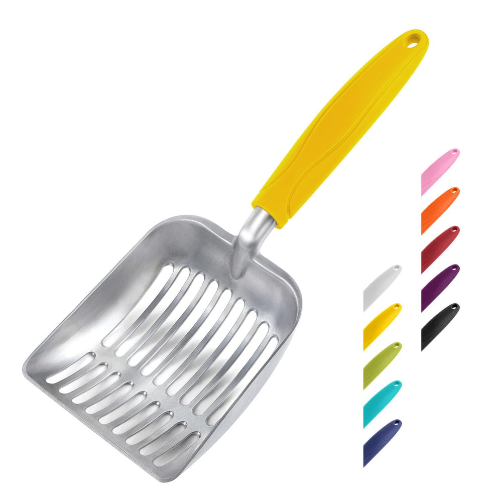WePet pelle à litière en aluminium jaune avec long manche, pratique pour atteindre les coins du bac.