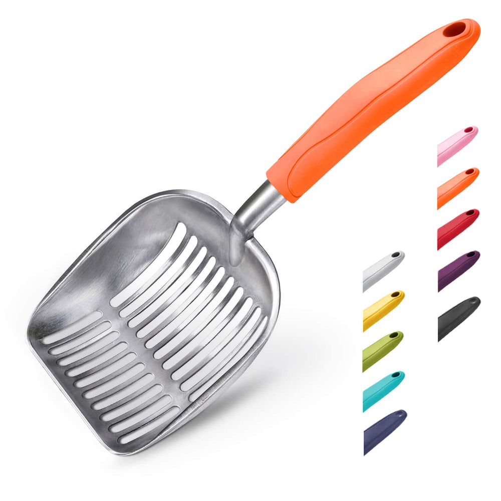 WePet pelle-litière aluminium avec poignée orange, pratique pour atteindre les coins.