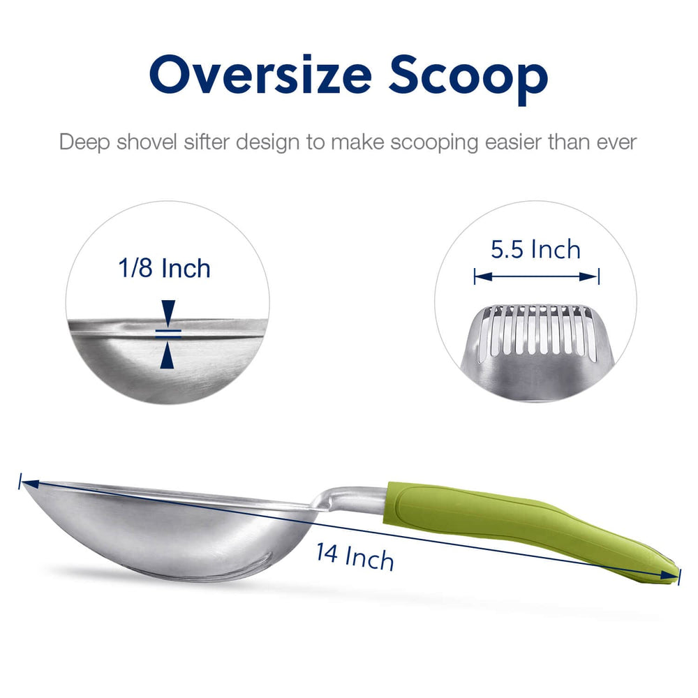 WePet pelle-litiere aluminium robuste, durable et légère pour un usage quotidien.