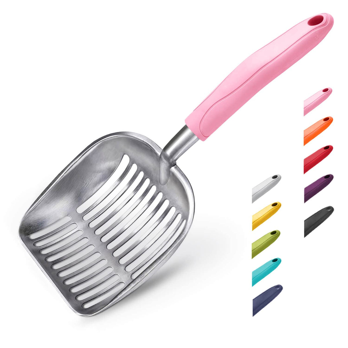 WePet pelle à litière en aluminium plat avec poignée rose, pratique et confortable.