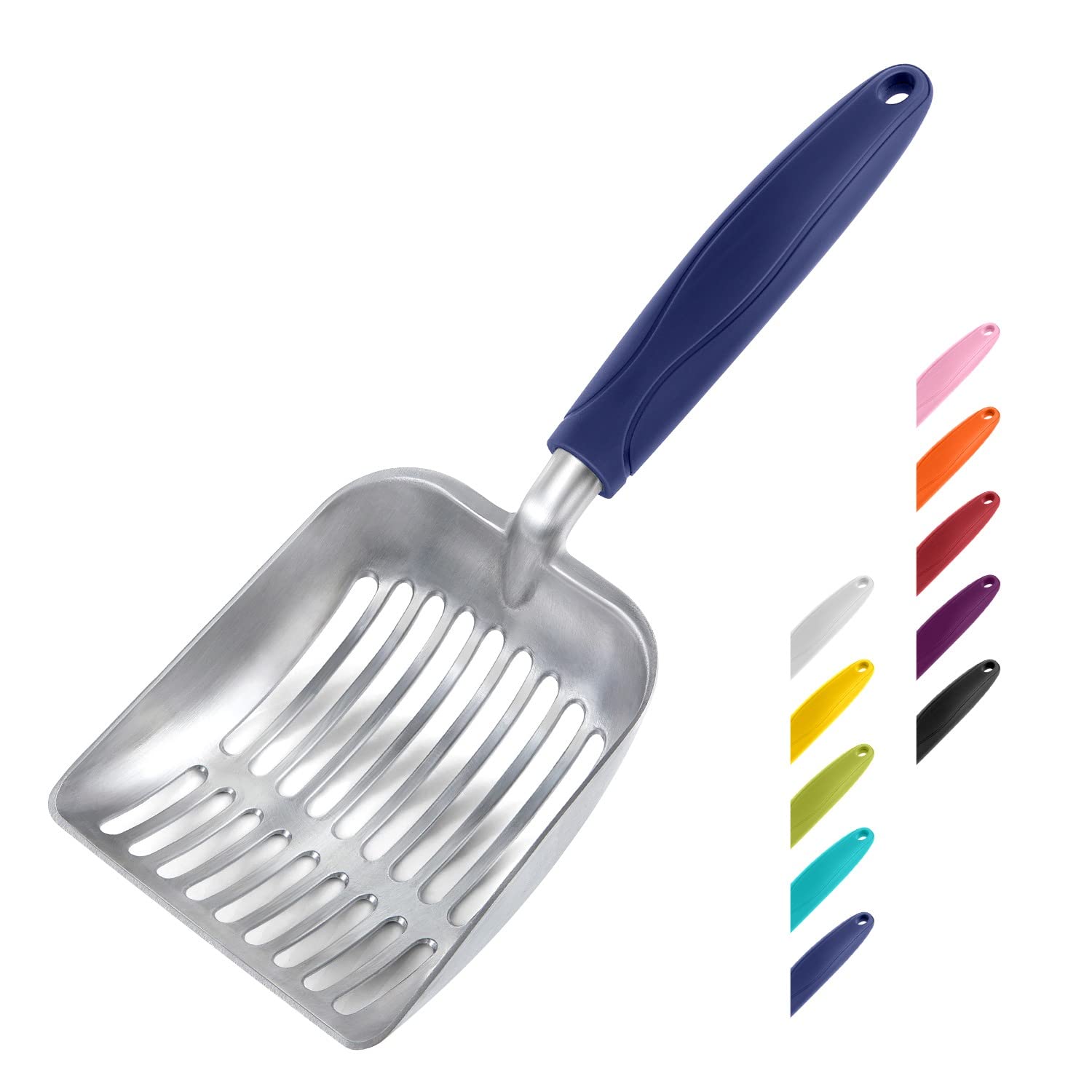 WePet pelle à litière en aluminium bleu avec poignée longue pour limiter les contacts.