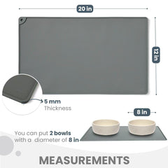 Bord relevé du tapis WePet maintient les aliments sur le tapis et évite les dégâts.