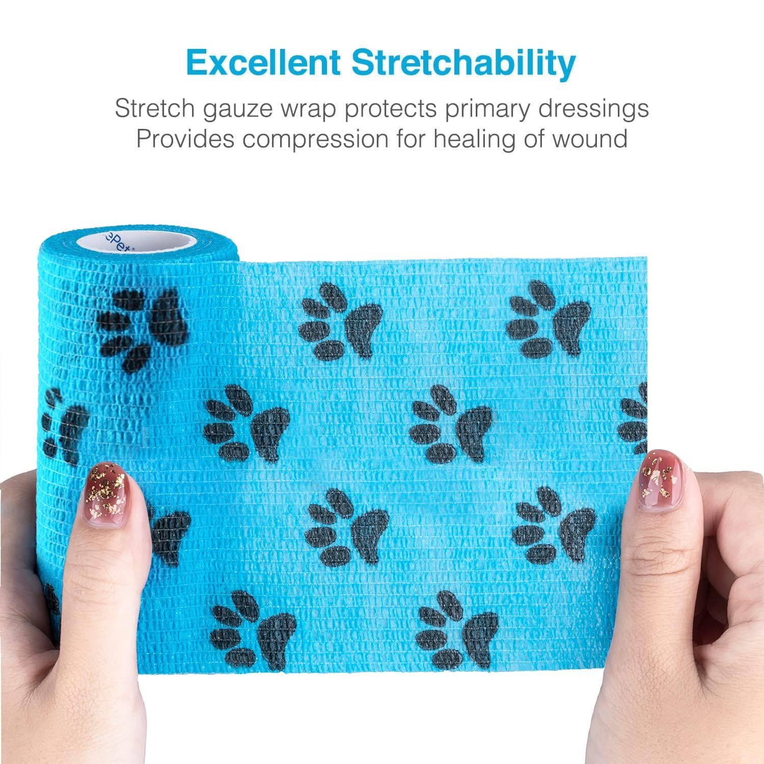 WePet Wrap polyvalent 4inch motif Pawprints A, facile à déchirer et poser.