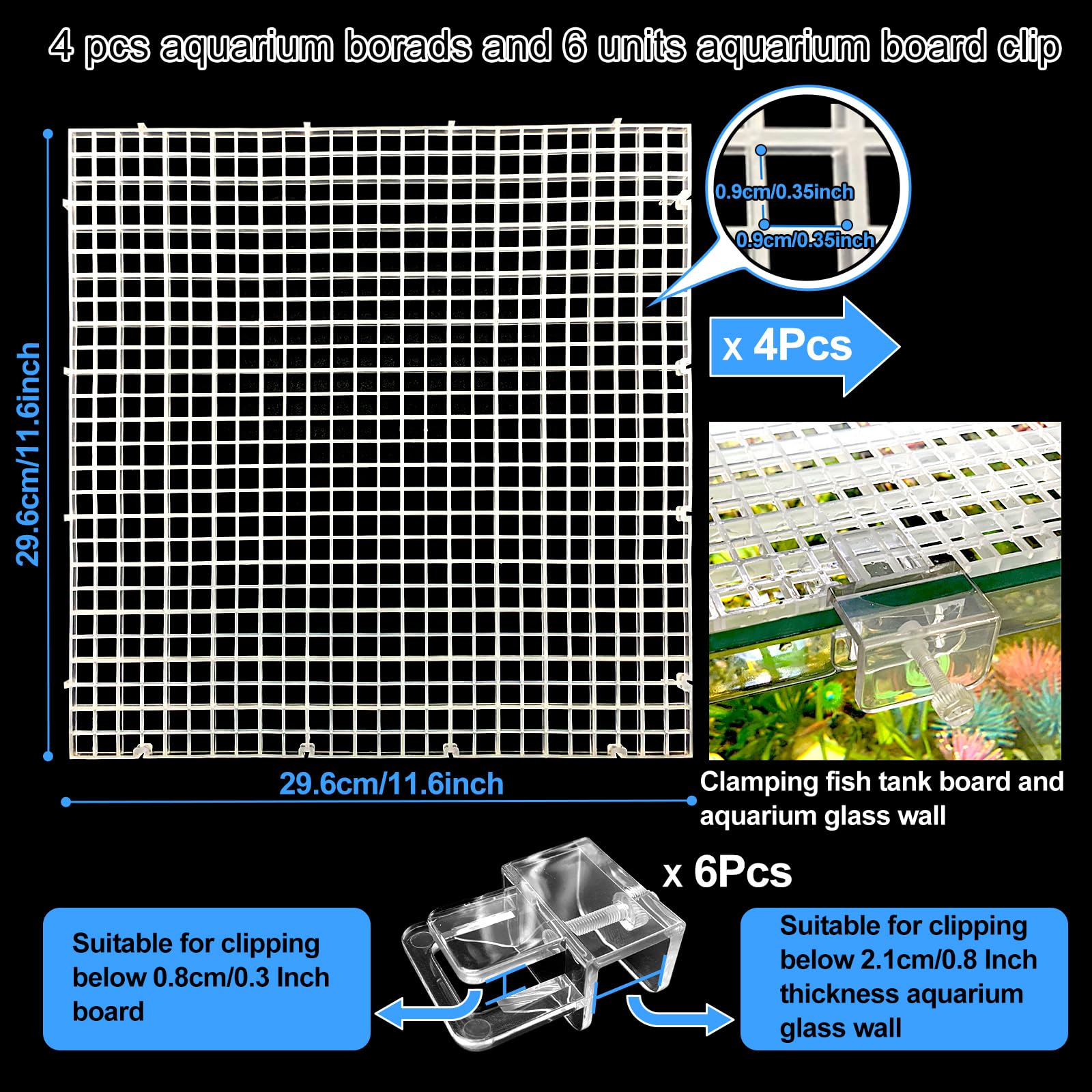 Weramics plaque top aquarium: dimensions 29,5 cm pour une couverture adaptée.