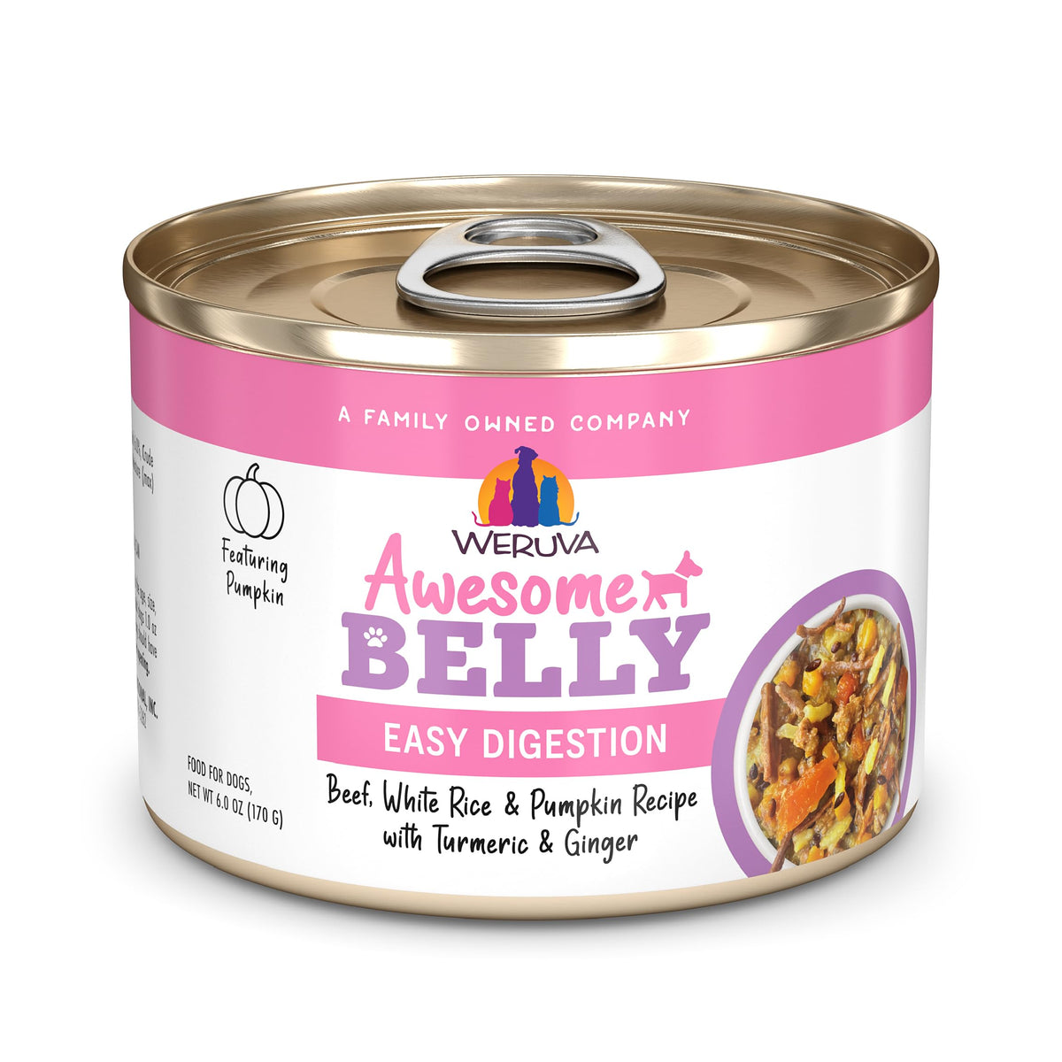 Weruva Awesome Belly boeuf et riz blanc, repas équilibré pour chiens adultes.