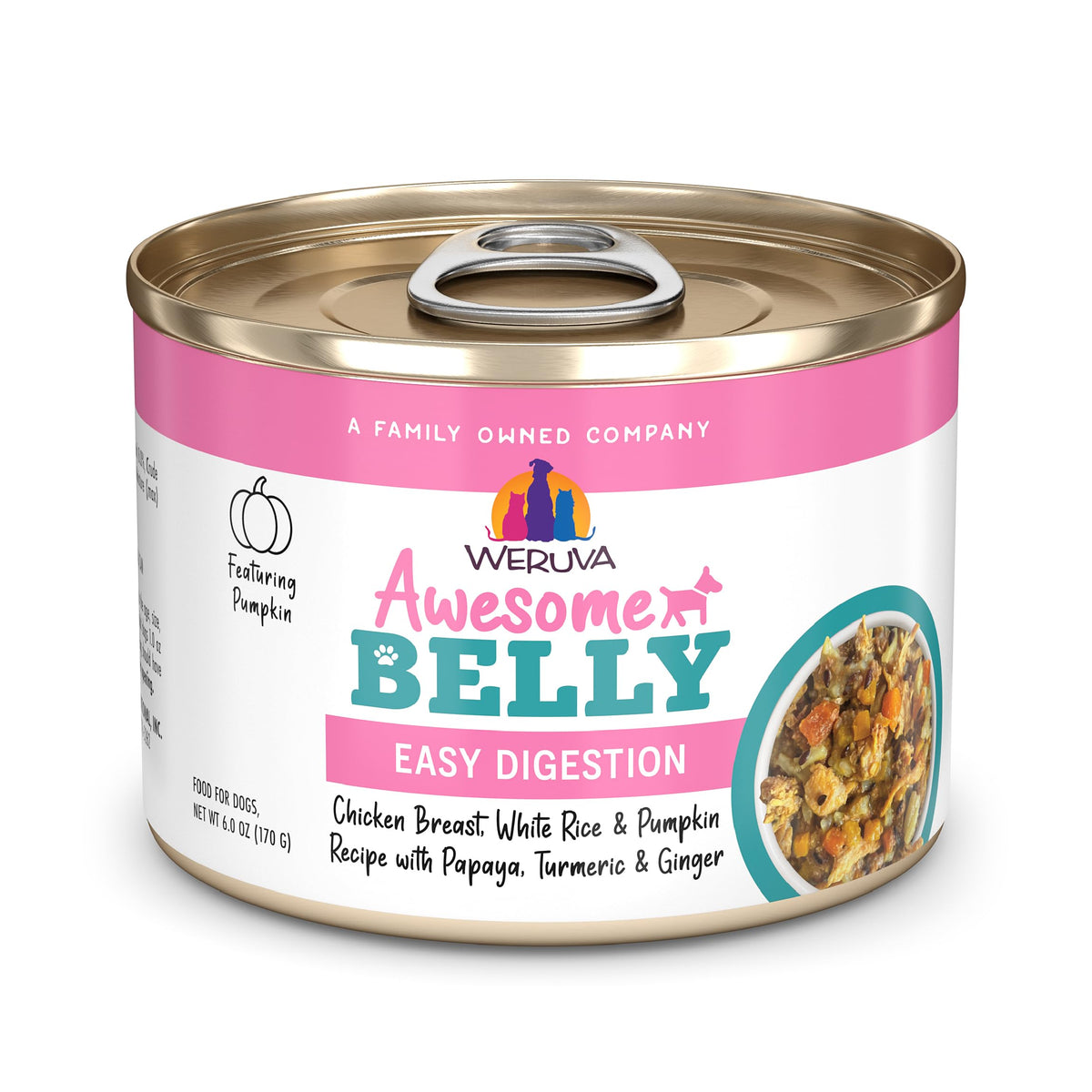 Weruva Awesome Belly, bol de poulet et riz pour chien, repas pratique.