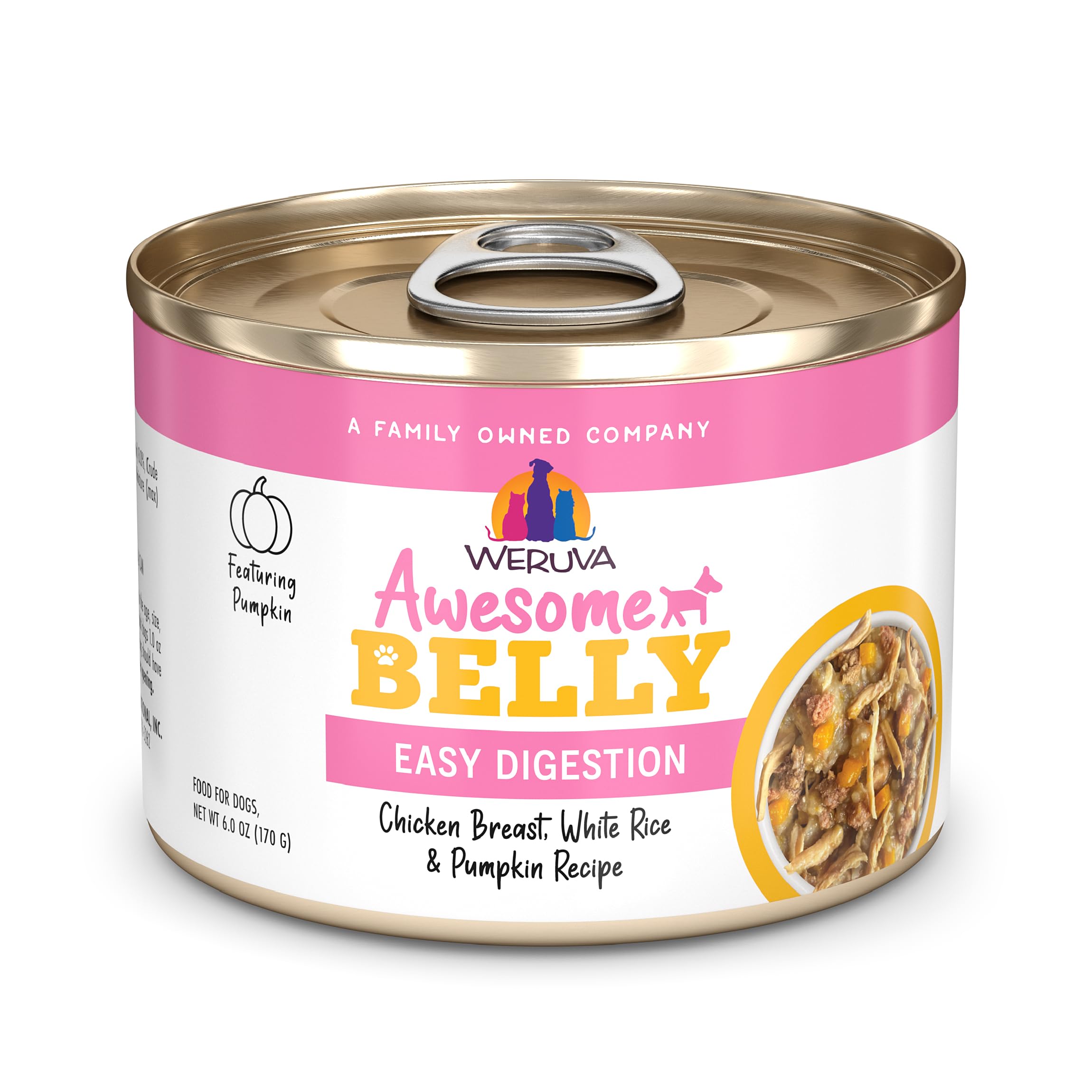 Weruva Awesome Belly, poulet-riz-blanc-potiron, soutien digestion facile.