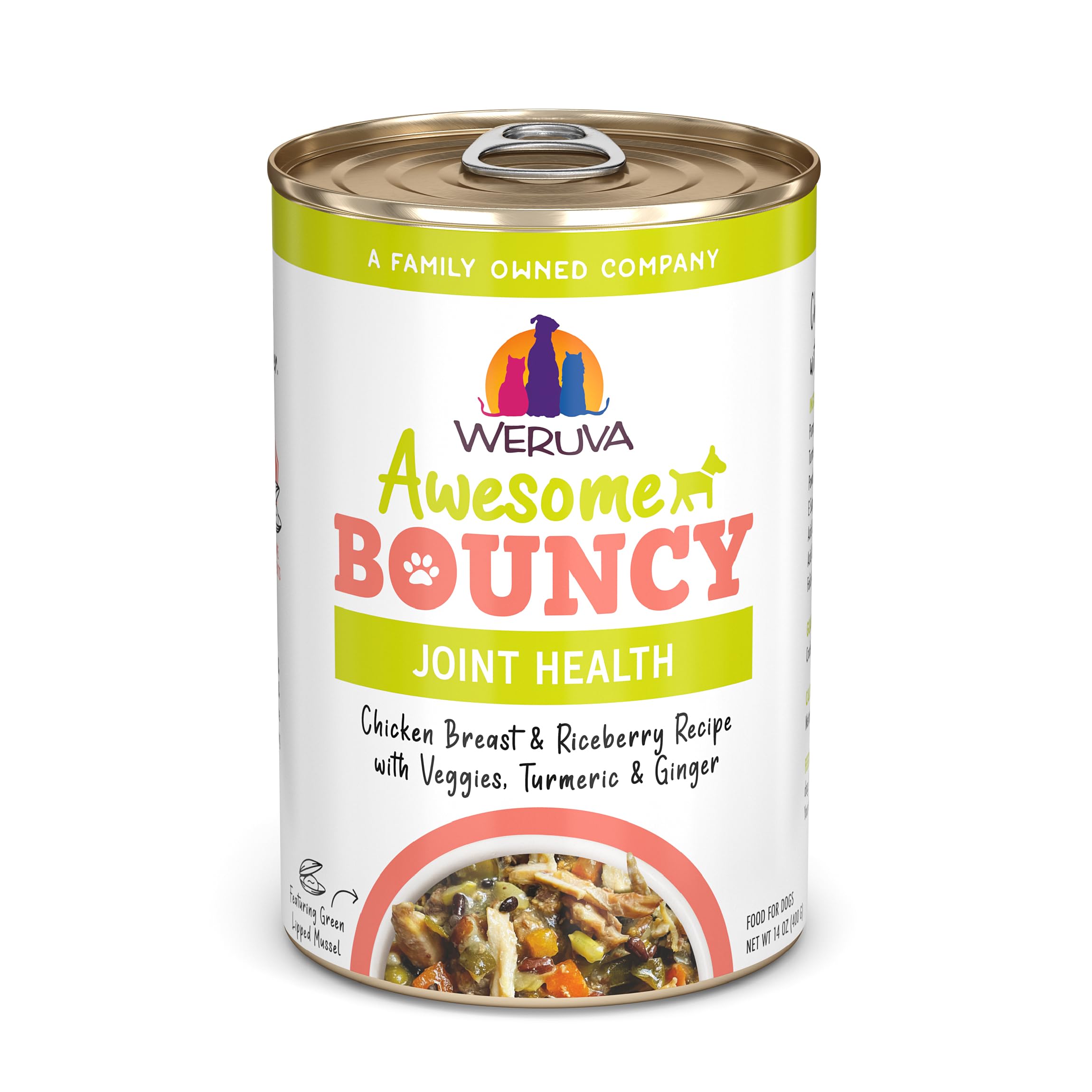 Weruva Awesome Bouncy: boîte poulet et riz brun avec légumes, soutien potentiel des articulations.